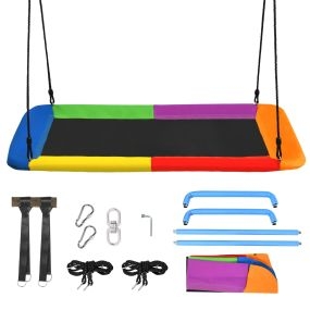 Set Columpio con Cuerdas Regulables para Niños Estructura en Acero Impermeable para Interior Exterior Pórtico Patio Coloreado 150 x 80 cm