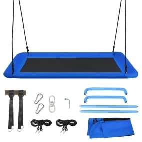 Set Columpio con Cuerdas Regulables para Niños Estructura en Acero Impermeable para Interior Exterior Pórtico Patio Azul 150 x 80 cm