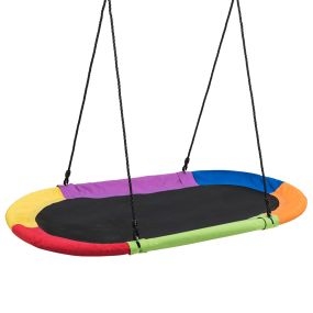 Columpio Ovalado para Árbol con Altura Regulable Cuerdas Multicapa para Niños Adultos para Patio Parque Multicolor 150 x 80 cm