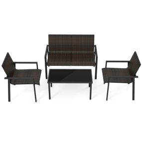 Juego de Muebles de Patio de 4 Piezas con Marco de Metal Galvanizado Resistente Juego de Mesa y Sillas de Mimbre para Balcón Marrón