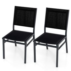 Juego de 2 Sillas de Comedor con Asiento Respaldo Transpirables y Marco de Aluminio Resistente Silla Ligera para Patio Porche Negro