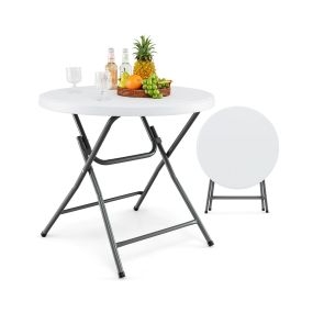 Mesa redonda plegable de HDPE y estructura metálica 81 x 81 x 73,5 cm blanco