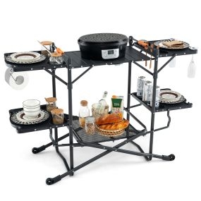 Mesa de cocina para acampar portátil plegable de aluminio resistente al calor 135 x 54 x 88 cm