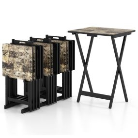 Juego de 4 mesas plegables con soporte de almacenamiento y asa de transporte para salón y camping