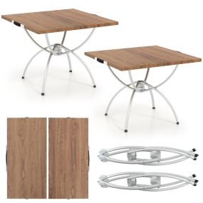 Juego de 2 mesas de camping plegables ligeras extensibles con tablero de madera veteada y marco de aluminio portátil para playa y patio