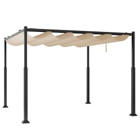Pérgola Exterior con Toldo Retráctil Columnas de Metal de Alta Resistencia Sombrilla Moderna Gazebo para Patio 310 x 310 cm Beige