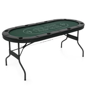 Mesa de póker plegable de 182 cm para 8 jugadores, ovalada, portátil, verde, con portavasos y barandillas acolchadas