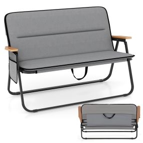 Silla de Camping Doble Sillón Plegable para 2 Personas con Cojín Desmontable Apoyabrazos Silla de Césped Portátil Soporta 300 kg Gris