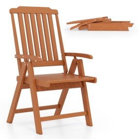 Silla de Patio Plegable Silla de Comedor Exterior de HDPE para Todo Tiempo con Apoyabrazos Respaldo Curvo Asiento de Listones Marrón