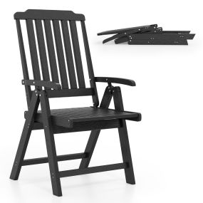 Silla de Patio Plegable Silla de Comedor Exterior de HDPE para Todo Tiempo con Apoyabrazos Respaldo Curvo Asiento de Listones Negro