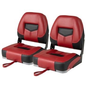 Juego de 2 sillas plegables para barco con espuma, bisagras metálicas, 50 x 42 x 52 cm, negro y rojo