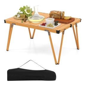 Mesa plegable de camping de aluminio con bolsa e impermeable 93 x 69 x 47,5 cm marrón claro