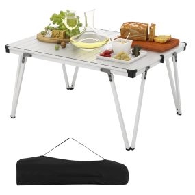Mesa plegable para camping de aluminio con bolsa e impermeable 93 x 69 x 47,5 cm plata