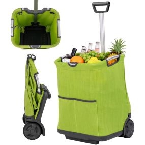 Carrito de Compras Plegable 50L Carro Utilitario Portátil de Aluminio con 3 Bolsillos y Manillar Retráctil Ligero para Camping Ropa Verde