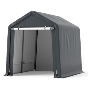 Refugio de Almacenamiento Exterior 240 x 195 CM Cobertizo Portátil con Puerta Refugio de Almacenamiento para Patio Jardín Patio Gris