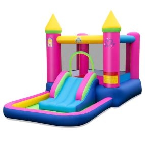 Tobogán de agua inflable castillo de princesa con piscina y aro de baloncesto para niños