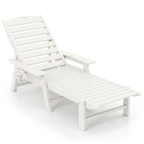 Tumbona de Relax con Respaldo Ajustable en 4 Posiciones Portavasos y Reposabrazos para Piscina Patio 196-169 x 75 x 31,5-65 cm Blanco