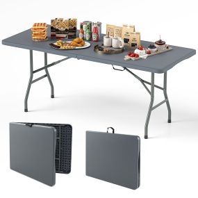 Mesa Plegable Portátil de 180/245 cm con Capacidad de 160 kg Superficie de HDPE Mecanismo de Bloqueo Seguro-Gris-180cm