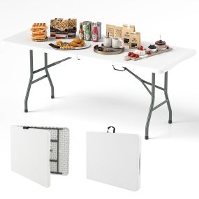 Mesa plegable portátil 180 cm HDPE blanca con bloqueo seguro, capacidad 160 kg