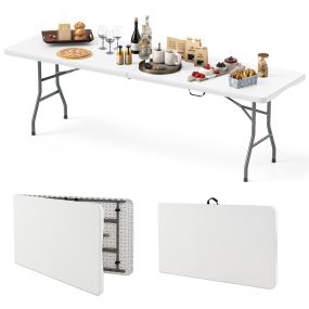 Mesa plegable portátil de HDPE blanca de 245 cm con capacidad de 160 kg y bloqueo seguro