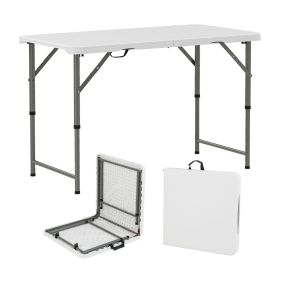 Mesa plegable blanca regulable en 3 alturas con soporte metálico resistente 122 cm