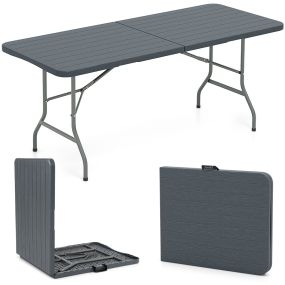 Mesa plegable portátil 180 cm con superficie HDPE efecto madera y bloqueo seguro gris