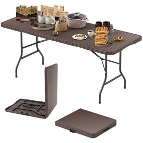 Mesa de picnic portátil de 180 cm con superficie de HDPE color café