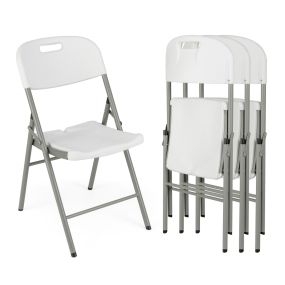 4 Sillas Plegables Asientos de Plástico Portátiles con Estructura de Metal y Manija de Transporte 58 x 45,5 x 84 cm Blanco