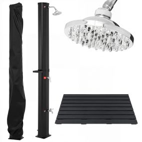 Set de ducha solar exterior 60L 194 cm con cabezal 360° y alfombra antideslizante WPC 100x60 cm negro