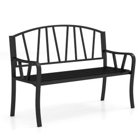 Banco de Jardín de Metal para 2-3 Personas con Reposabrazos Curvados 129 x 53 x 93 cm Negro