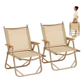 2 sillas de camping plegables con reposabrazos de aluminio beige soportan 180 kg