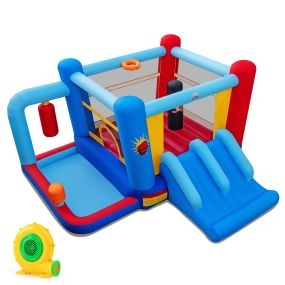 Castillo Inflable de Salto con Bolsas de Boxeo Piscina de Pelotas Aro de Baloncesto y Toboganes Dobles para Niños 3 a 12 Años