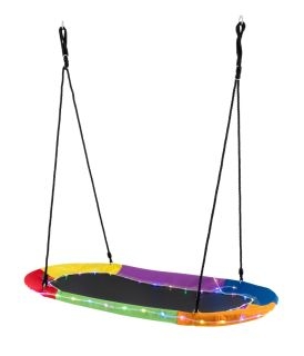 Columpio de Platillo de 150 cm con Luces LED Cuerdas Ajustables y Estructura de Acero para Niños y Adultos Multicolor