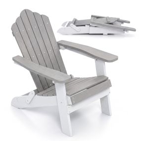 Silla Adirondack Plegable Silla de Gran Tamaño de Patio HIPS con Reposabrazos Anchos y Respaldo Inclinado para Exterior Césped Patio Gris