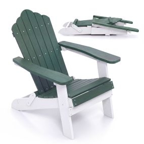 Silla Adirondack Plegable Silla de Gran Tamaño de Patio HIPS con Reposabrazos Anchos y Respaldo Inclinado para Exterior Césped Patio Verde Oscuro