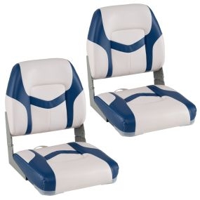Juego de 2 asientos de barco plegables con respaldo, cuero PVC impermeable, espuma, azul