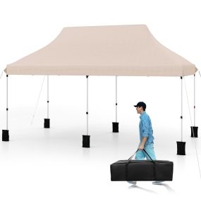 Pabellón plegable 3 x 6 m beige con bolsa de transporte y altura ajustable