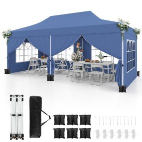 Toldo 600 x 300 cm con 6 paredes laterales desmontables y bolsa de transporte azul