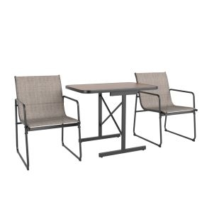 Juego de Bistró para Patio de 3 Piezas Conjunto de Muebles de Exterior con Mesa de Comedor Rectangular y 2 Sillones de Tela Marrón