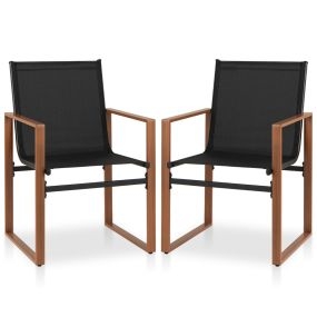 Juego de 2 sillas de comedor de patio con respaldo y asiento transpirable, reposabrazos, estructura metálica, tela, negro