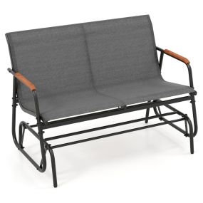 Banco Deslizante Mecedora 2 Personas Curvo Teca Transpirable Metal Carga 300kg Exterior Porche Piscina Gris