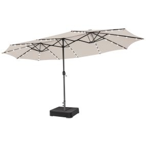 Sombrilla de doble cara 470 cm con base y 48 luces LED panel solar beige