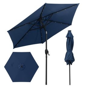 Parasol con luces LED solares e inclinación con botón 230 x 230 x 225 cm azul marino
