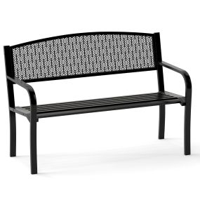 Banco de Listones 128 cm para 2-3 Personas con Brazos Curvos y Respaldo Clásico para Patio-Negro