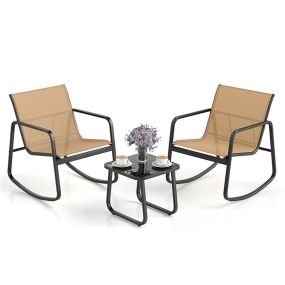 Conjunto de Muebles de Jardín de 4 Piezas con Suave Movimiento de Balanceo Conjunto de Muebles para Terraza Juego de Asientos Marrón