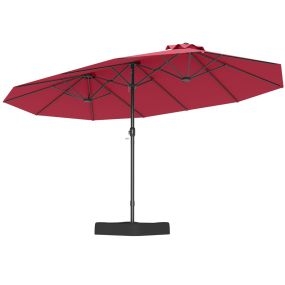 Sombrilla Grande Doble con Base Parasol Exterior Rectangular con Manivela 470 x 285 x 261 cm-Rojo
