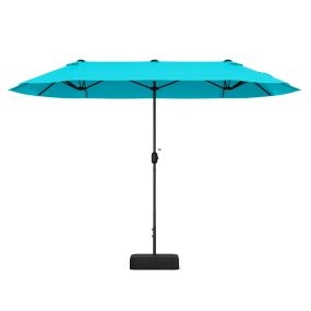 Parasol Doble de Exterior con Base Rellenable Manivela 12 Varillas de Alta Resistencia Turquesa