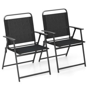 Juego de 2 Sillas Plegables con Estructura Metálica Respaldo y Reposabrazos Carga 150 kg para Terraza Balcón Playa