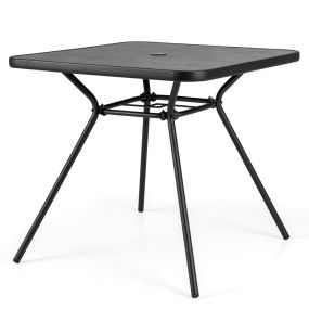 Mesa de Comedor para Patio con Agujero para Sombrilla de 4 cm y Tapa con Tablero de DPC para Jardín Porche Al Lado de la Piscina Negro
