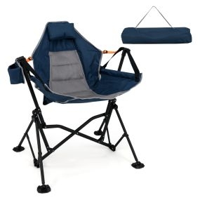 Silla hamaca de camping con respaldo ajustable y asiento acolchado azul y gris 88 x 71 x 90 cm